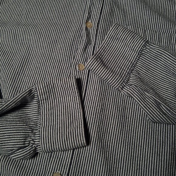Vintage Basic Editions Hickory Stripe Shirt Men L Button Down Blue Long Sleeve - Picture 10 of 11